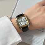 Men's Square Roman Numeral Quartz Watch, Luxury Stainless Steel Case, Black Leather Strap, Automatic Style Wristwatch, Waterproof, Business Dress Watch, Date Display, Elegant Watch, Suitable for Gentlemen's Casual and Formal