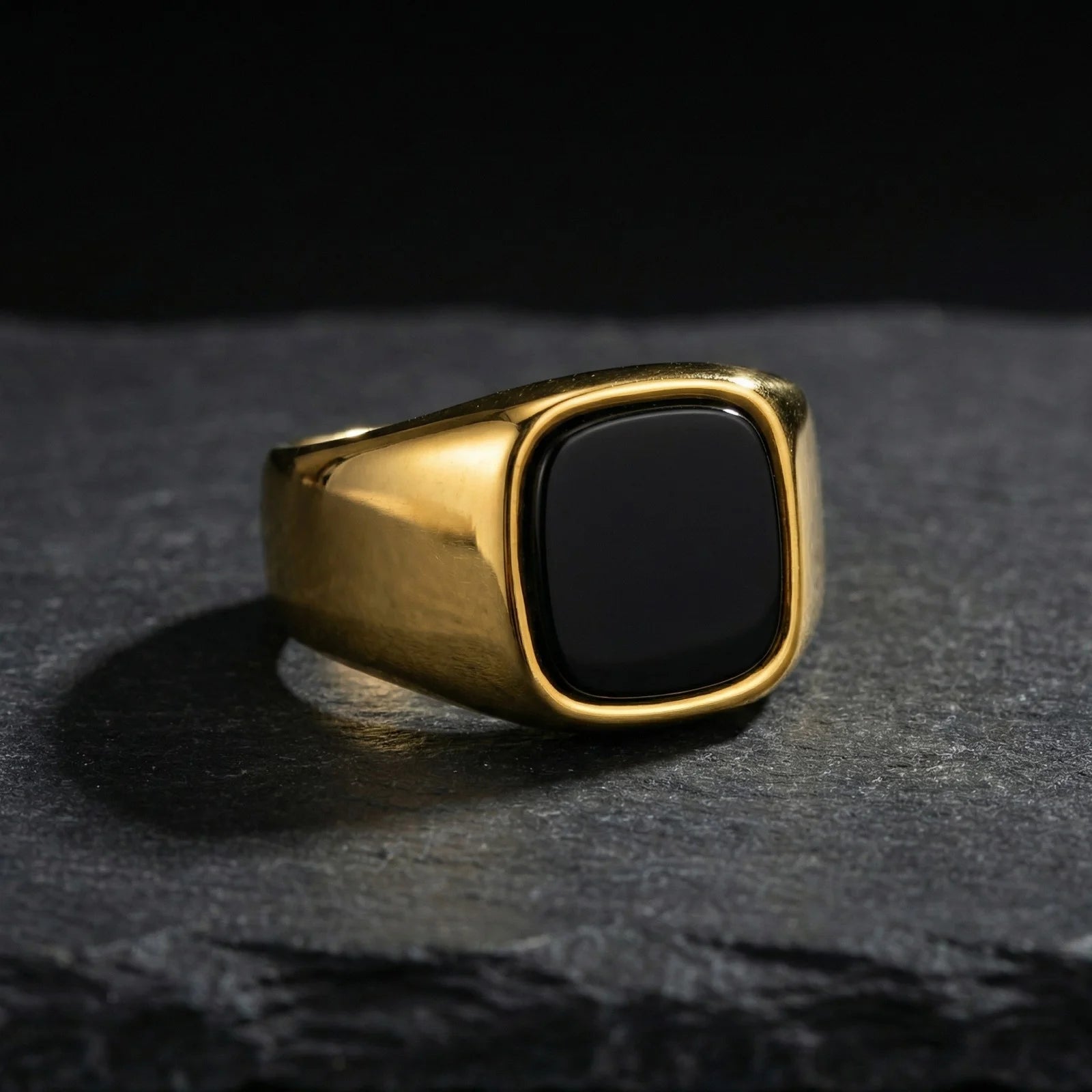Stylish Black Stone Rings for Men Boys,Waterproof Stainless Steel Geometric Square Ring Signet Ring,Jewelry Gifts for Him