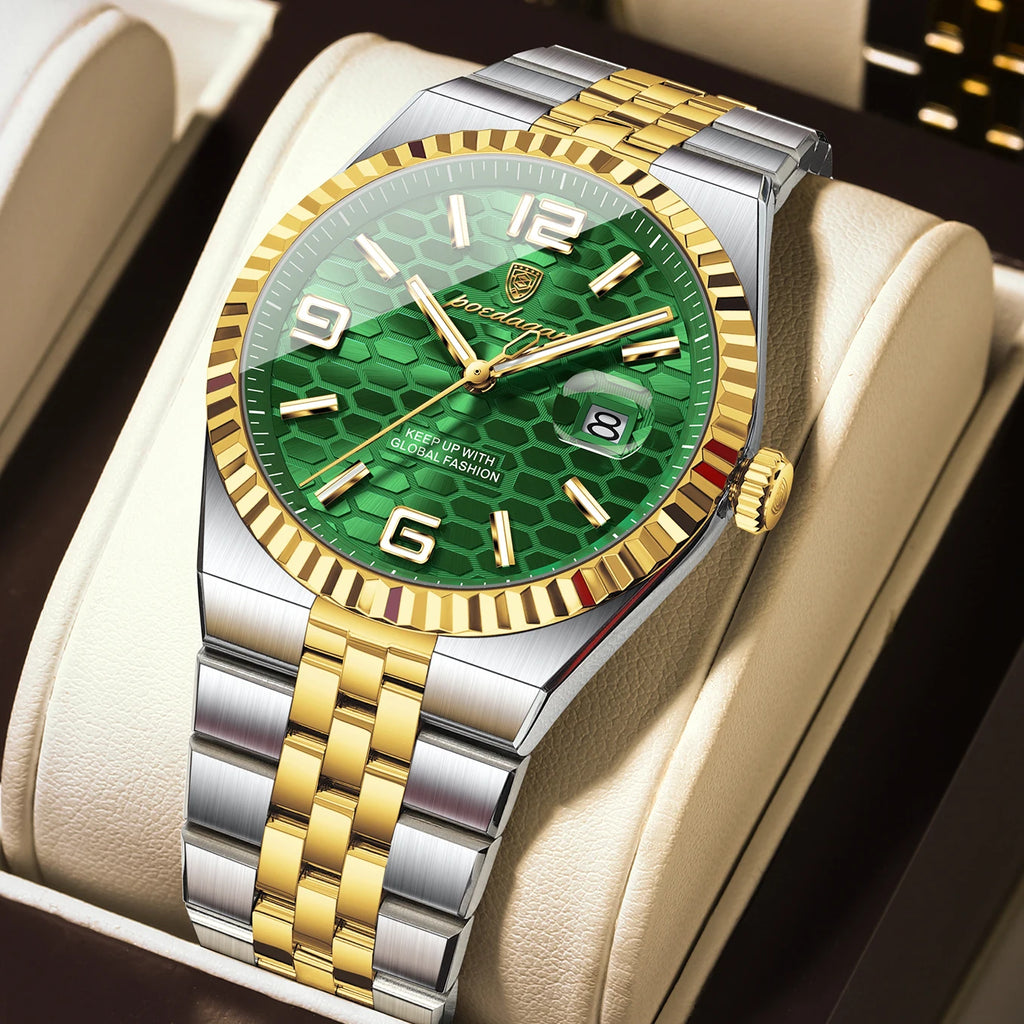 POEDAGAR High Quality Original Men Clock Waterproof Luminous Date Luxury Man Watch Stainless Steel Quartz Men's Watches Male+Box