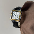 Men's Square Roman Numeral Quartz Watch, Luxury Stainless Steel Case, Black Leather Strap, Automatic Style Wristwatch, Waterproof, Business Dress Watch, Date Display, Elegant Watch, Suitable for Gentlemen's Casual and Formal