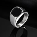 Stylish Black Stone Rings for Men Boys,Waterproof Stainless Steel Geometric Square Ring Signet Ring,Jewelry Gifts for Him