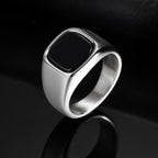 Stylish Black Stone Rings for Men Boys,Waterproof Stainless Steel Geometric Square Ring Signet Ring,Jewelry Gifts for Him