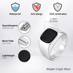 Stylish Black Stone Rings for Men Boys,Waterproof Stainless Steel Geometric Square Ring Signet Ring,Jewelry Gifts for Him